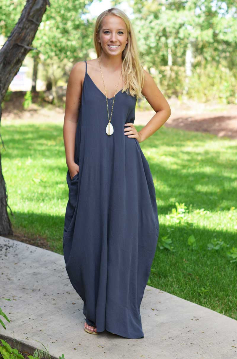Spaghetti Strap V-neck Pleated Floor-length Long Cotton Loose Dress - Meet Yours Fashion - 1
