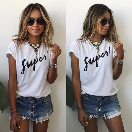 Short Sleeves Letter Print Scoop Casual T-shirt