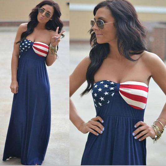 Strapless American Flag Print Long Dress