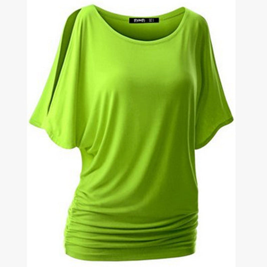 Pure Color Bat-wing Sleeves Scoop Bodycon Sexy T-shirt