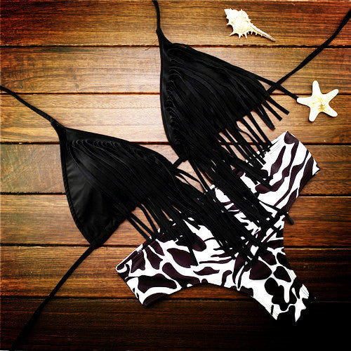 Sexy Leopard Tassel Two Pieces Bikini Swimwear - MeetYoursFashion - 3