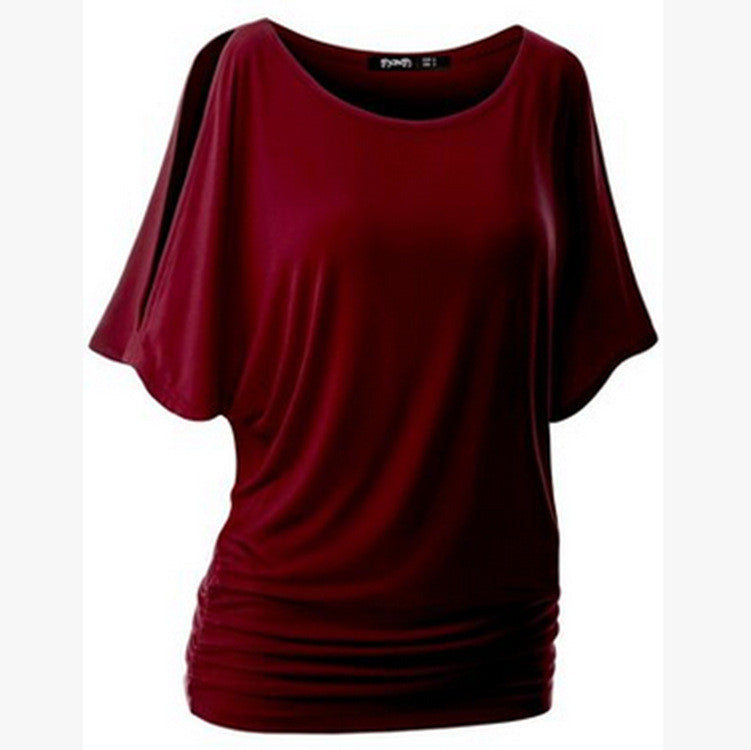 Pure Color Bat-wing Sleeves Scoop Bodycon Sexy T-shirt - Meet Yours Fashion - 10