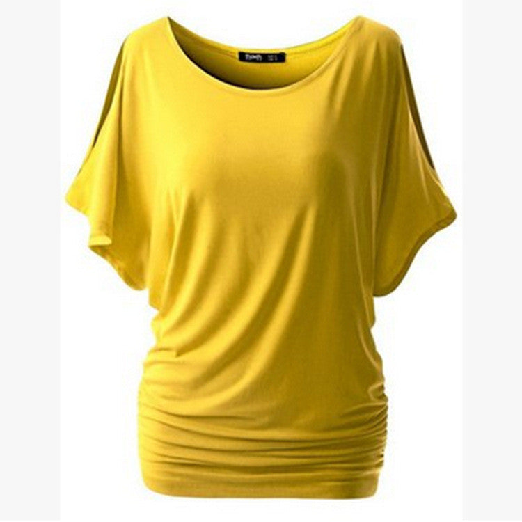 Pure Color Bat-wing Sleeves Scoop Bodycon Sexy T-shirt - Meet Yours Fashion - 9
