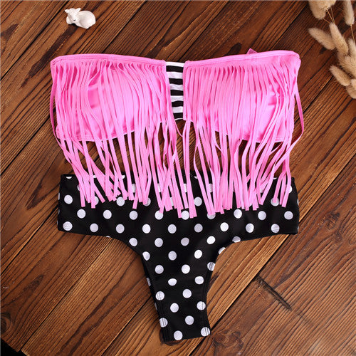 Sexy Leopard Tassel Two Pieces Bikini Swimwear - MeetYoursFashion - 5