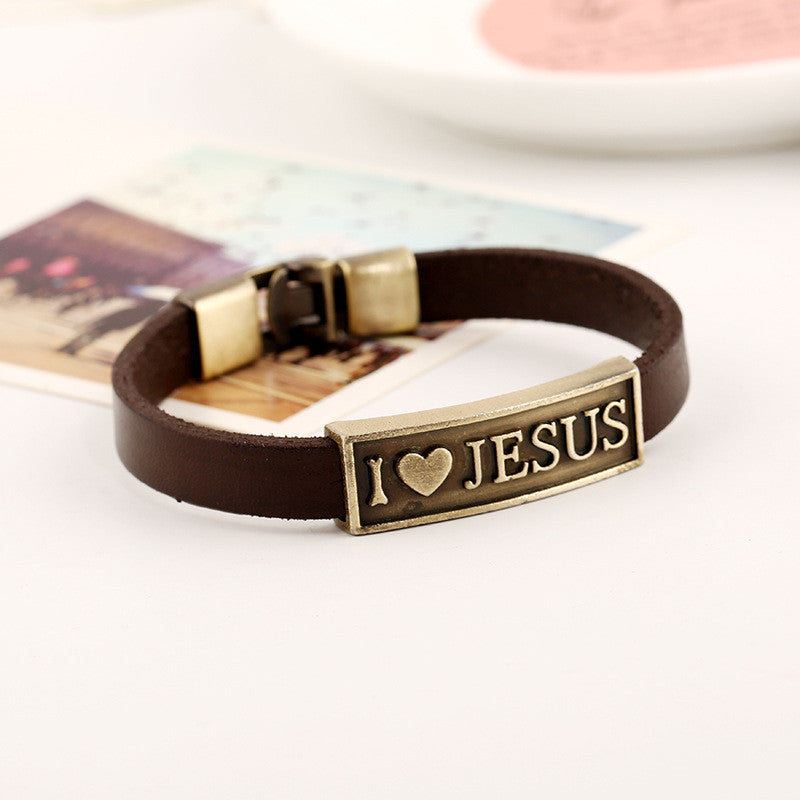 I Love Jesus Retro Alloy Leather Bracelet