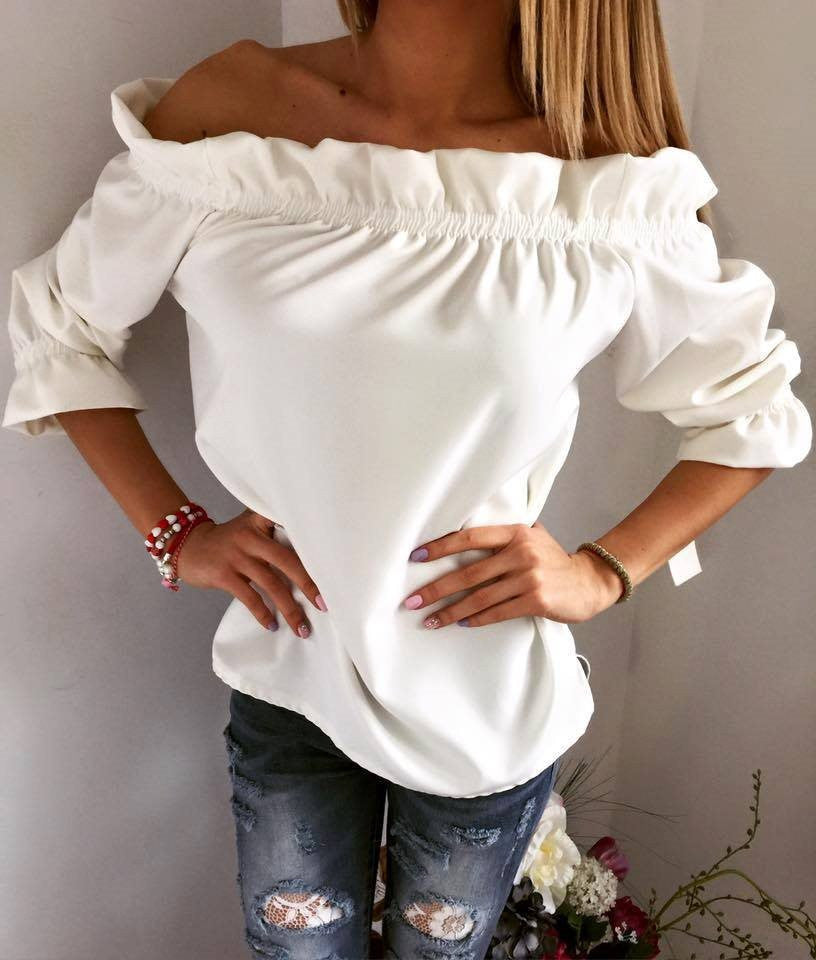 Falbala Strapless 1/2 Sleeves Pure Color Sexy Blouses