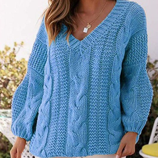 Oversized V Neck Chunky Cable Knitted Sweater
