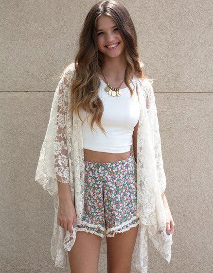 Lace Pure Color Long Sleeve Cardigan Blouse