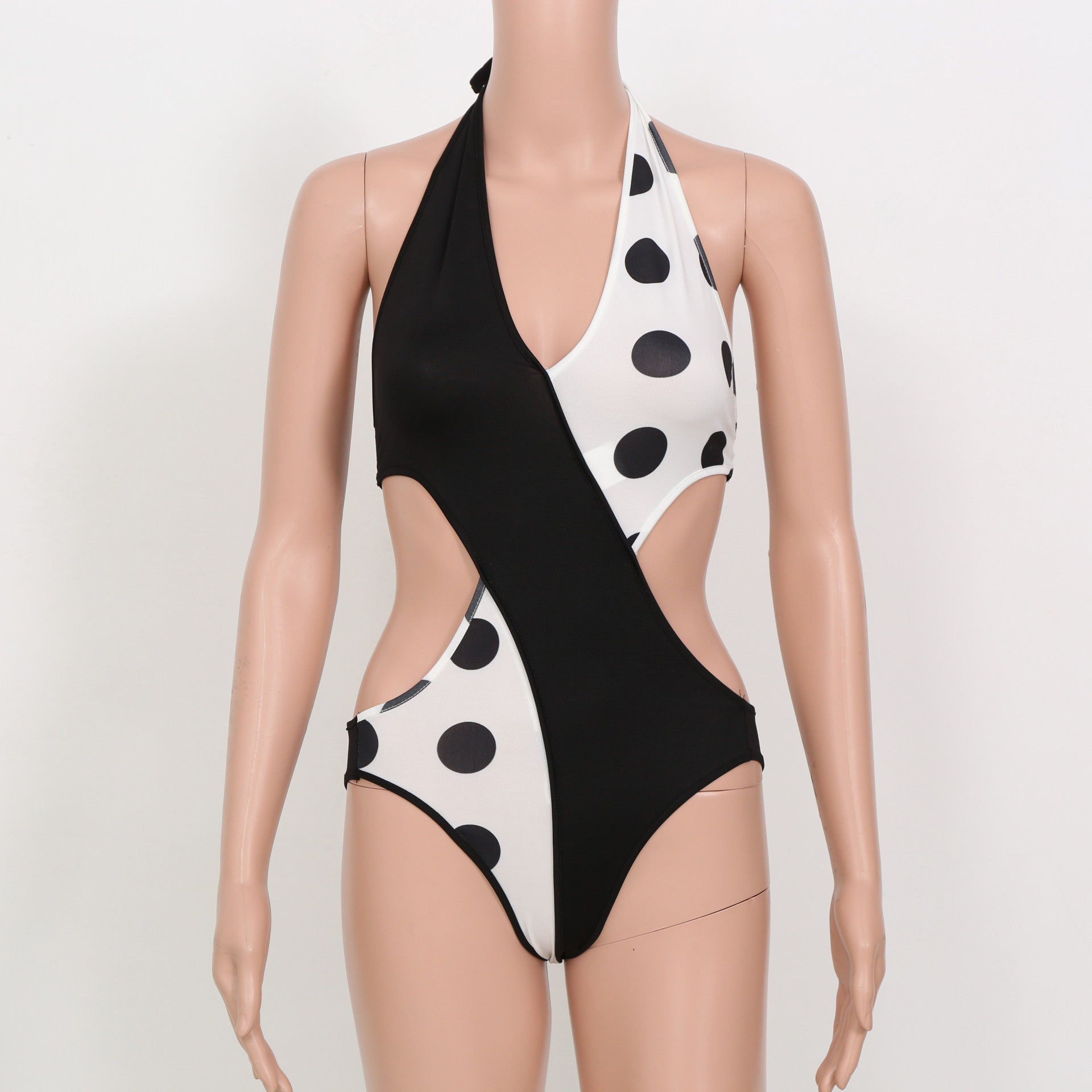 Plus Size Polka Dot Cut Out One Piece Swimwear Monokini - Meet Yours Fashion - 3