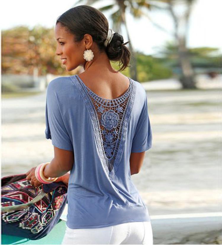 Hollow Short Scoop Loose Backless  Wrinkle T-shirt - Meet Yours Fashion - 1