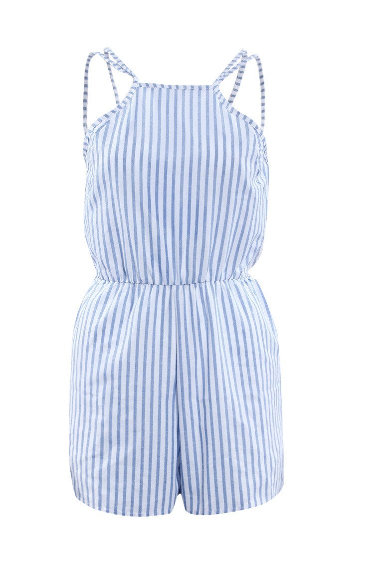 Spaghetti Strap Striped Sleeveless Backless Sexy Beach Jumpsuits - Meet Yours Fashion - 4