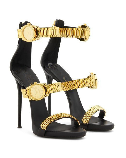 Fashion Sexy Gold Watch Decoration Simple High Heel Sandals