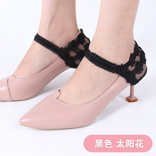 High heeled shoes anti falling artifact sexy fashion lace flower heel cover fixed shoes no heel strap