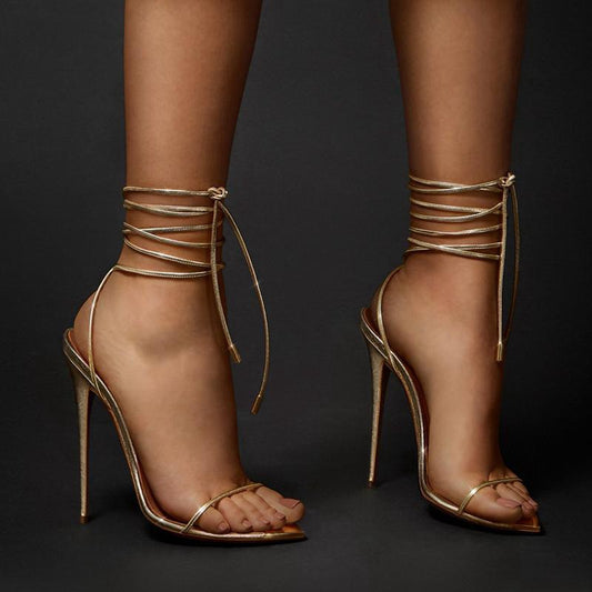 Golden Bandage Cool Boots Woman Heels Sandals
