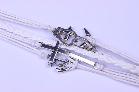 Handcuffs Anchor White Wax String Woven Bracelet