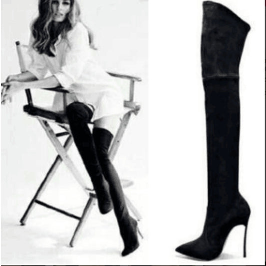 Autumn And Winter Boots Elastic Knee High Pointed Heel Women's Boots