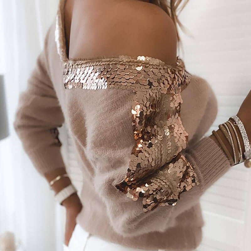 Sequin Patchwork Knitted Sweater