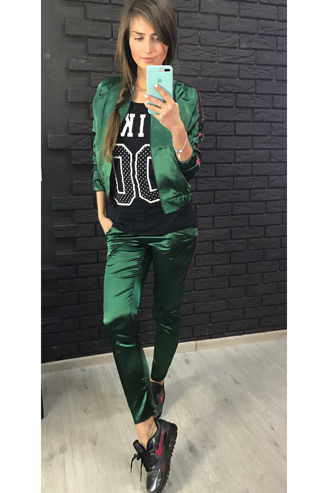 Patchwork Coat with Sports Pants Two Pieces Set