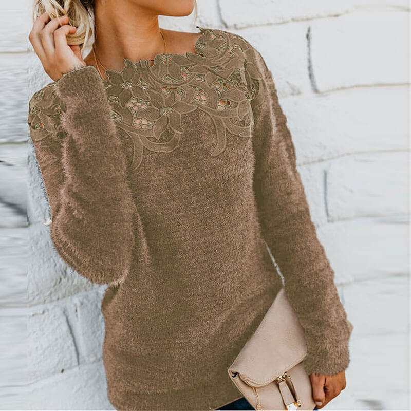 Hollow Out Lace Pure Color Sweater