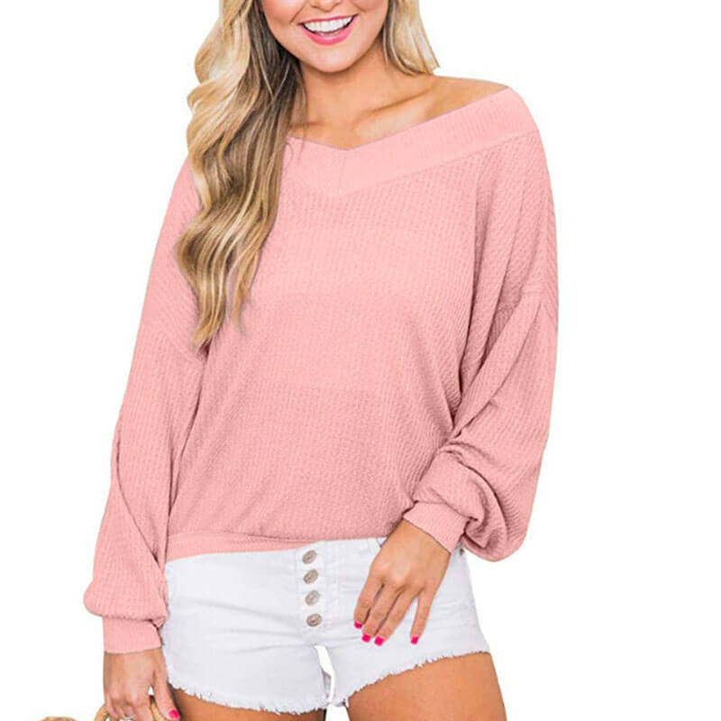 V-Neck Baggy Long Sleeve Sweater