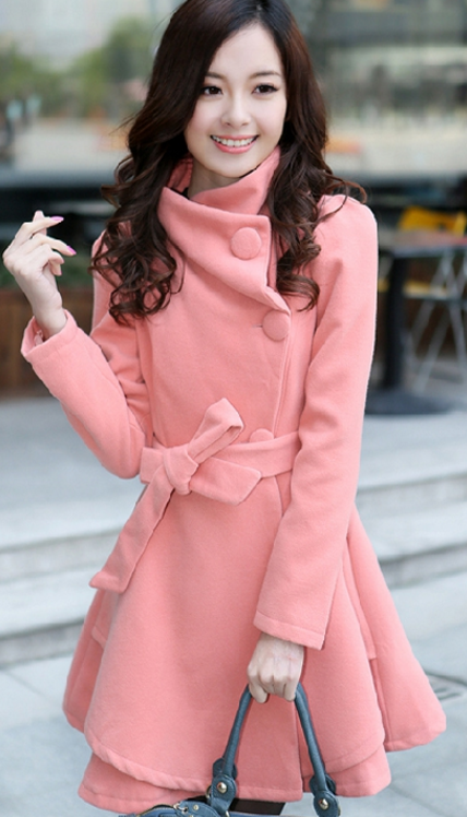 Stand Collar Belt Solid Cope Long Slim Coat - Meet Yours Fashion - 1