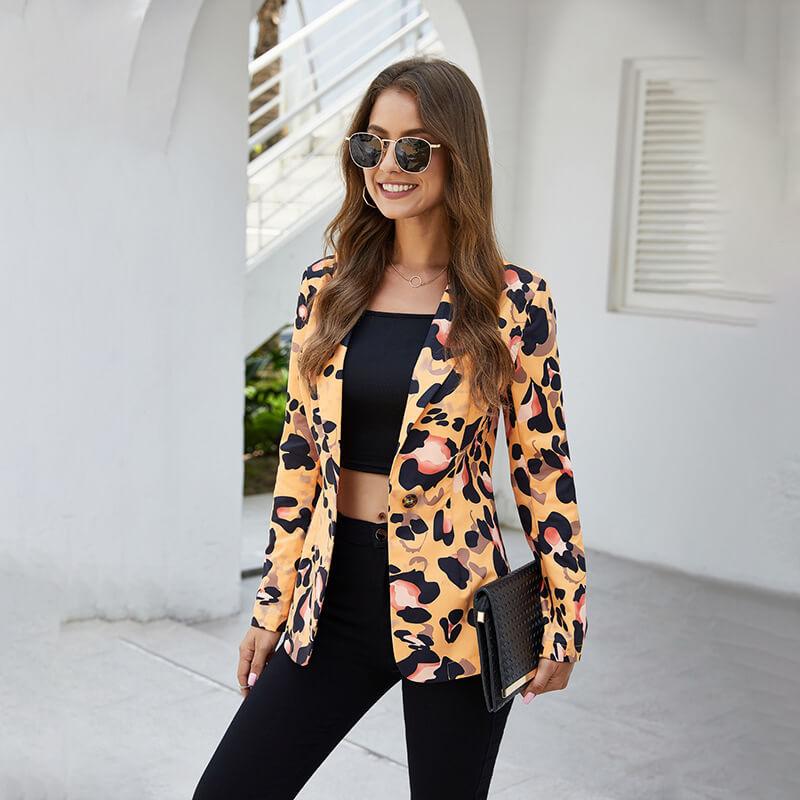 Slim One Button Leopard Blazer