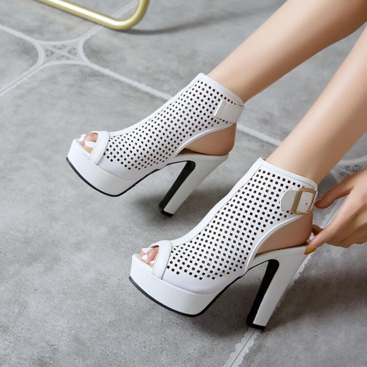 PU Platform Peep Toe High Heel Cutout Sandals