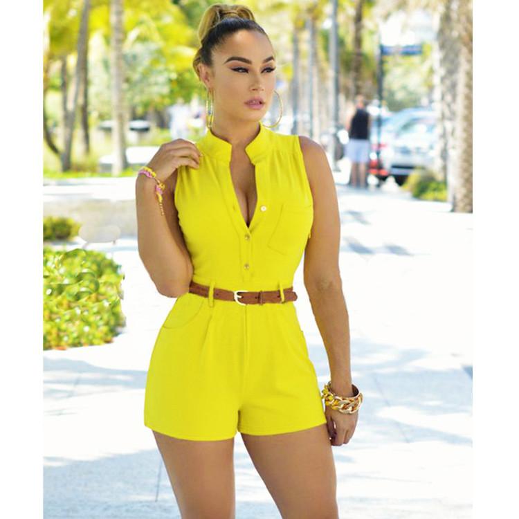 V-neck Sleeveless Empire Cocktail Short Bodycon Belt Jumpsuits - Meet Yours Fashion - 6