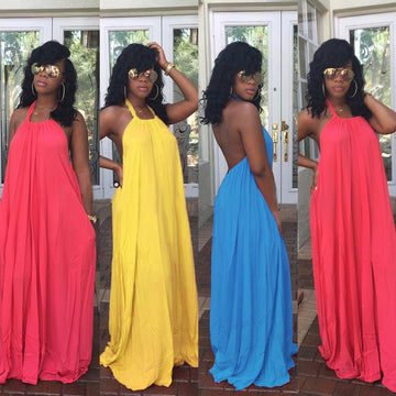 Candy Color Halter Backless Long Party Dress - Meet Yours Fashion - 1
