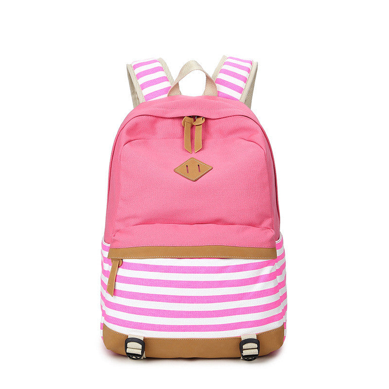 Stripe Print Fashion Canvas Backpack School Travel Bag