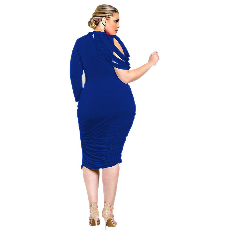 Pure Color Half Sleeves Scoop Irregular Knee-length Dress with Plus Size