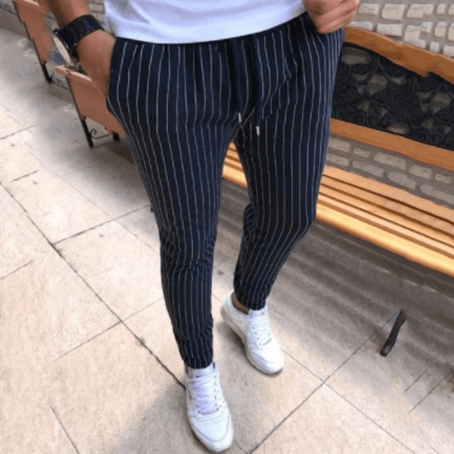 Stripes Plus Size Elastic Waist Skinny Pants