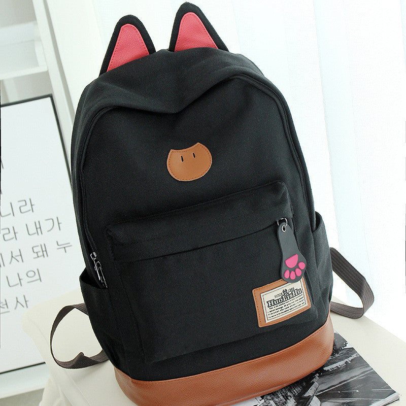 Cute Cat Ears Solid Color School Backpack Canvas Bag - Meet Yours Fashion - 2
