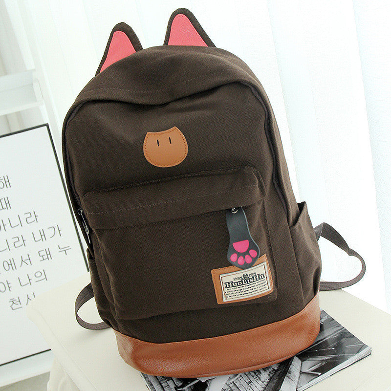 Cute Cat Ears Solid Color School Backpack Canvas Bag - Meet Yours Fashion - 7