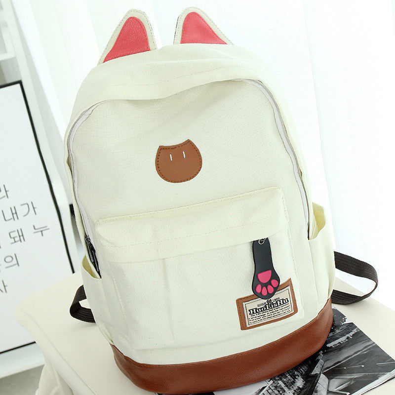 Cute Cat Ears Solid Color School Backpack Canvas Bag - Meet Yours Fashion - 4
