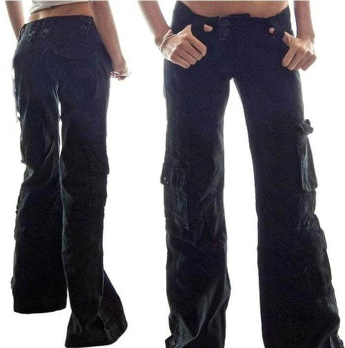 Big Side Pockets Women Long Bell-bottomed Pants