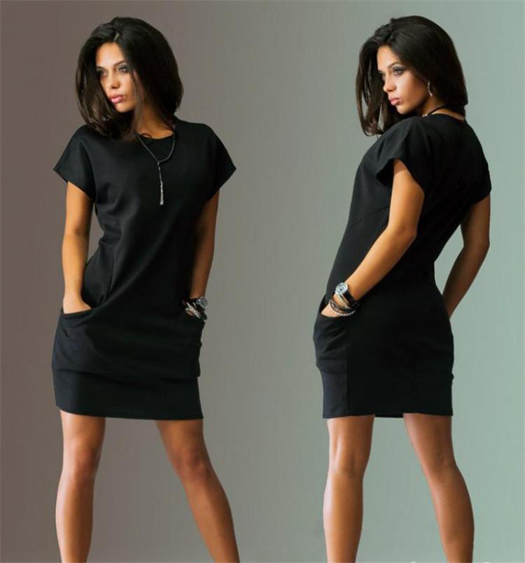 Short Sleeves Solid Color Scoop Short Dress with Pocket - Meet Yours Fashion - 6