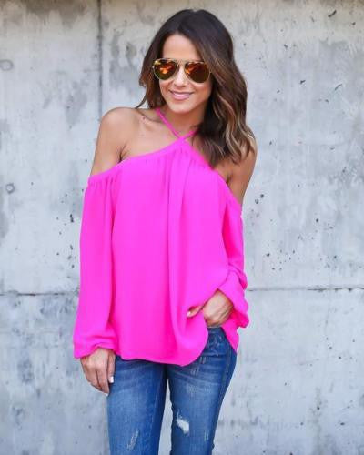 Halter Off-shoulder Long Sleeves Loose Street Chic Blouse - Meet Yours Fashion - 6