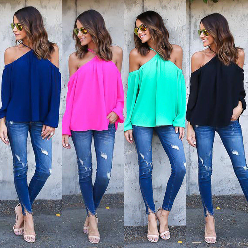 Halter Off-shoulder Long Sleeves Loose Street Chic Blouse - Meet Yours Fashion - 2