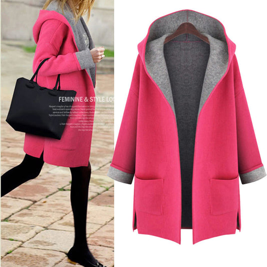 Hooded Long Sleeves Casual  Plus Size Mid-length Coat
