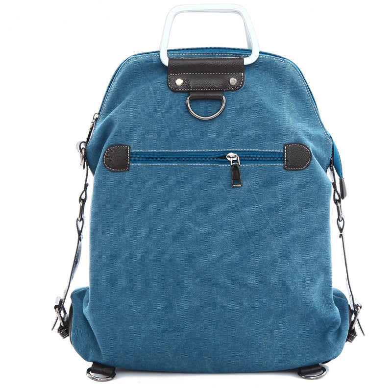 Foldable Pure Color Leather Hardware Canvas Backpack