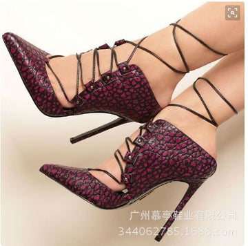 Pointed Tow Low Cut Lace Up Stiletto High Heels