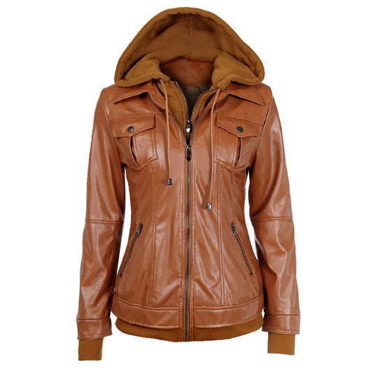 Faux Twinset Pocket Woman Hooded Jacket with Removable Hat on(Extra large code)