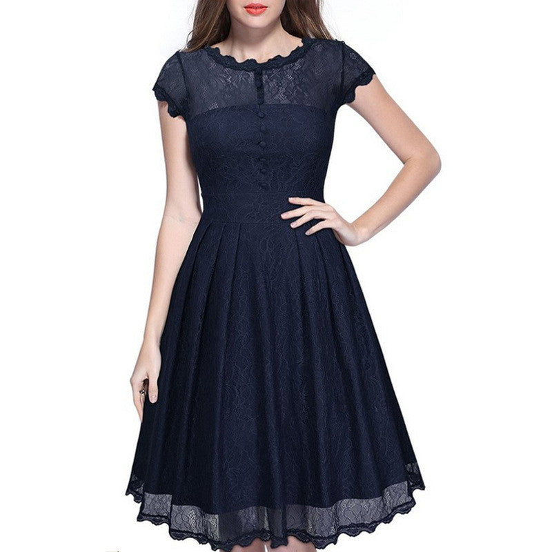 Elegant Lace Short Sleeve A-Line Knee-Length Dress