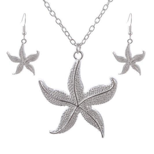 Female Necklace and Earrings Silver Starfish Jewelry Set