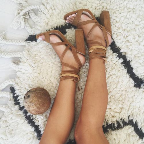 Suede Chunky Heel Open-toe Ankle Straps Wrap High Heel Sandals
