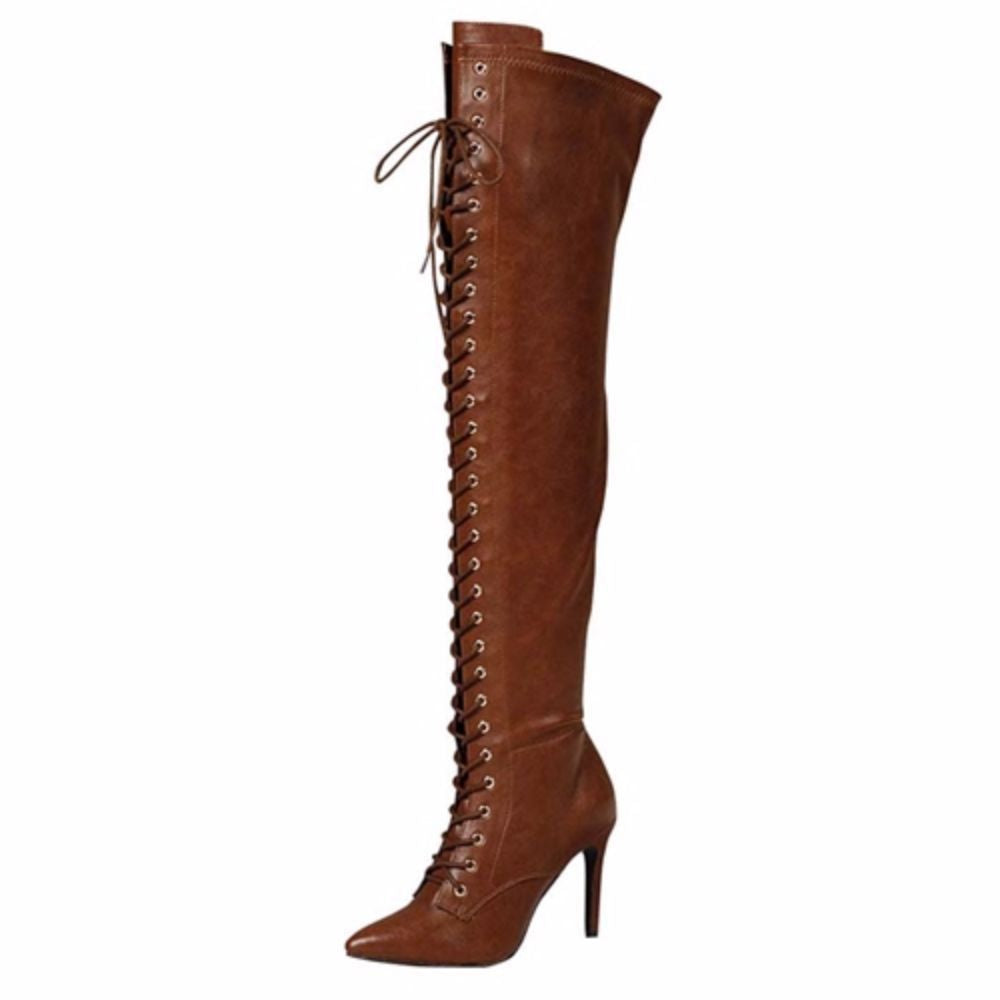 Pointed Toe Back Lace UP Over the Knee Irregular Long Boots