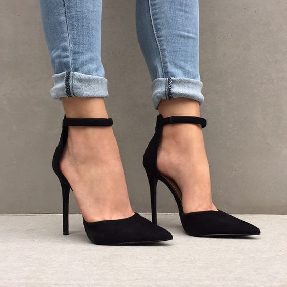 Color Block Pointed Toe Ankle Wrap Stiletto High Heels