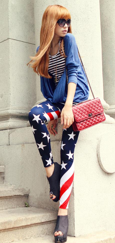 American Flag Print Milk Silk Thin Slim 9/10 Pants - Meet Yours Fashion - 1
