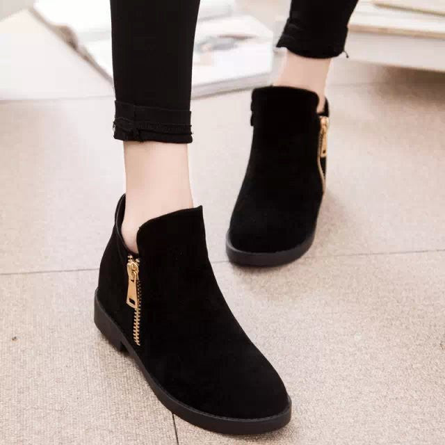 Autumn Single Side Zippers Flat Ankle Boots